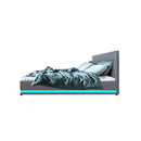 Lumi Led Bed Frame Fabric Gas Lift Storage Grey Queen