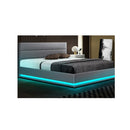 Lumi Led Bed Frame Fabric Gas Lift Storage Grey Queen