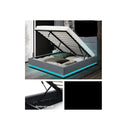 Lumi Led Bed Frame Fabric Gas Lift Storage Grey Queen