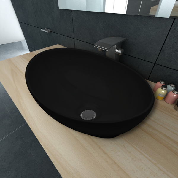 Luxury Ceramic Basin Oval-Shaped Sink - Black (40 x 33 cm)