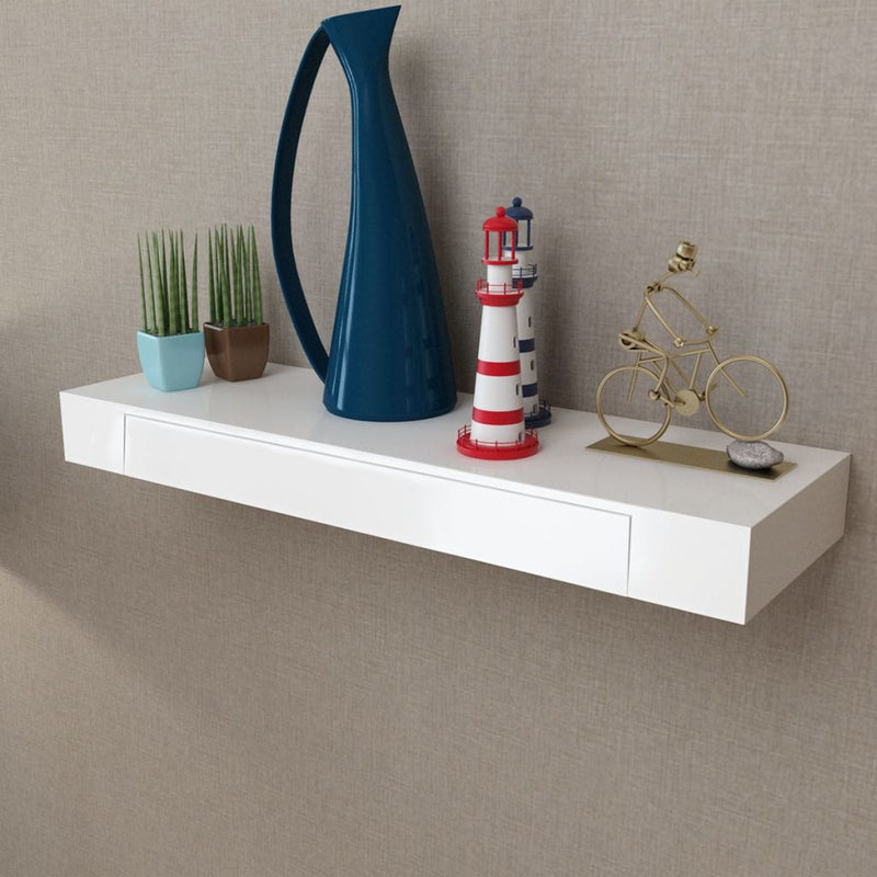 MDF Floating Wall Display Shelf With 1 Drawer - White