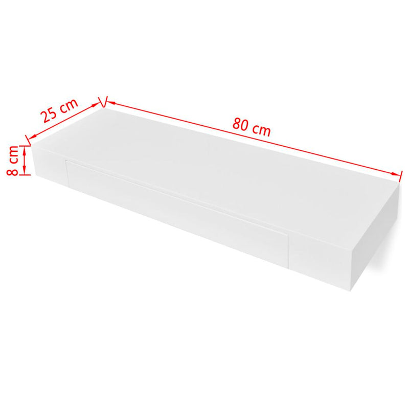MDF Floating Wall Display Shelf With 1 Drawer - White