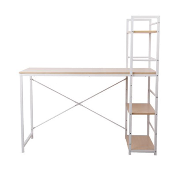 Artiss Metal Desk with Shelves White with Oak Top