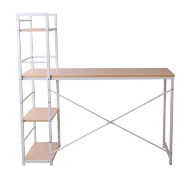 Artiss Metal Desk with Shelves White with Oak Top