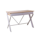 Artiss Metal Desk with Drawer White with Oak Top