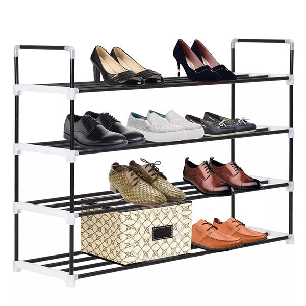 Metal and Plastic Shoe Rack with 4 Shelves Black