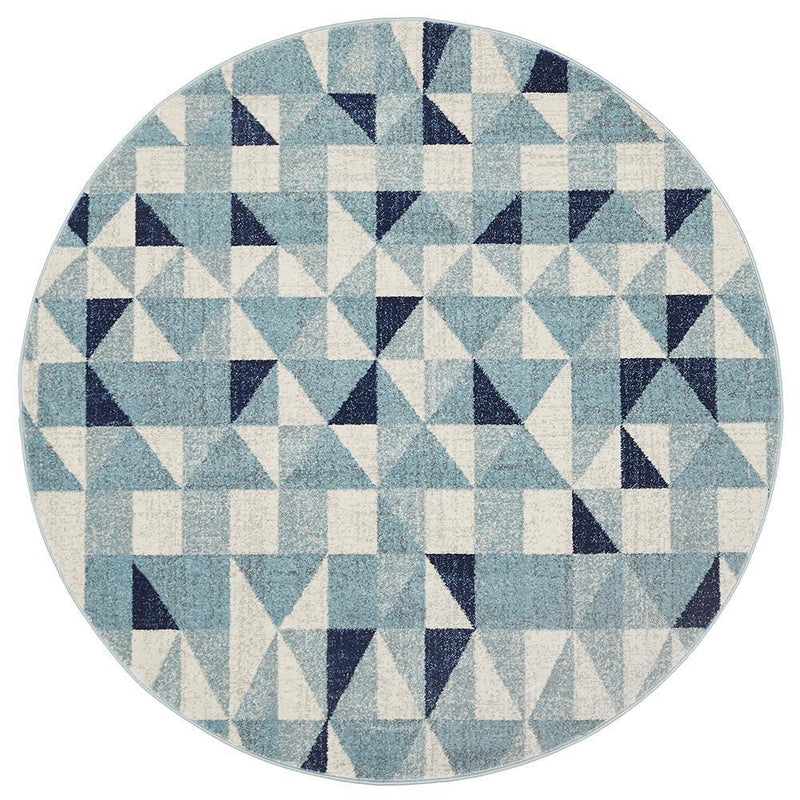 Mirage Illusion Modern Geo Blue Ivory Round Rug