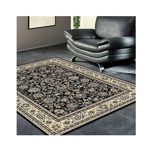 Machine Knotted Ruby Black Rug