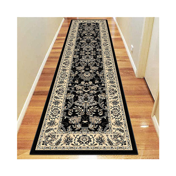 Machine Knotted Ruby Black Rug