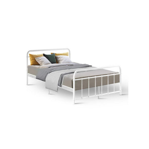 Metal Bed Frame Double Size Mattress Base Leo White
