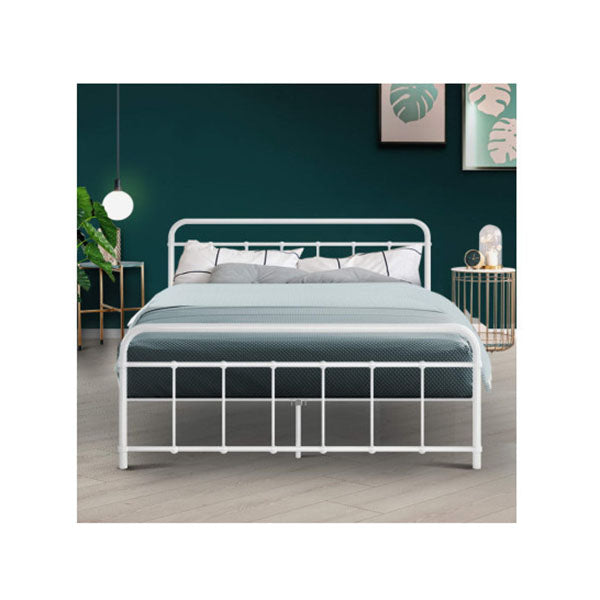 Metal Bed Frame Double Size Mattress Base Leo White