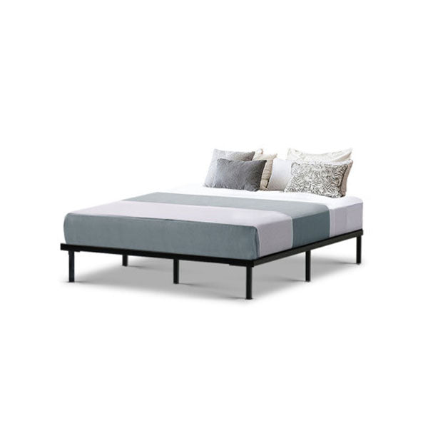 Metal Bed Frame Queen Size Mattress Base Platform Wooden Black