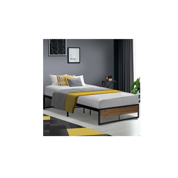 Metal Bed Mattress Base Platform Wooden Black Foundation