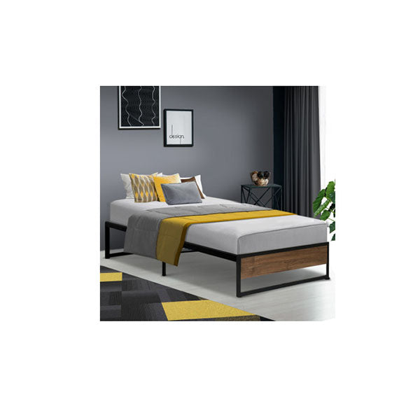 Metal Bed Mattress Base Platform Wooden Black Foundation