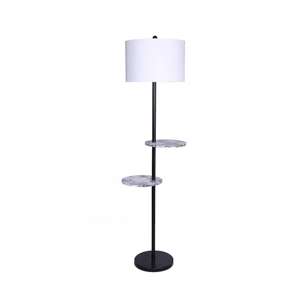 Metal Floor Lamp Shade Black Post Round Wood Shelves