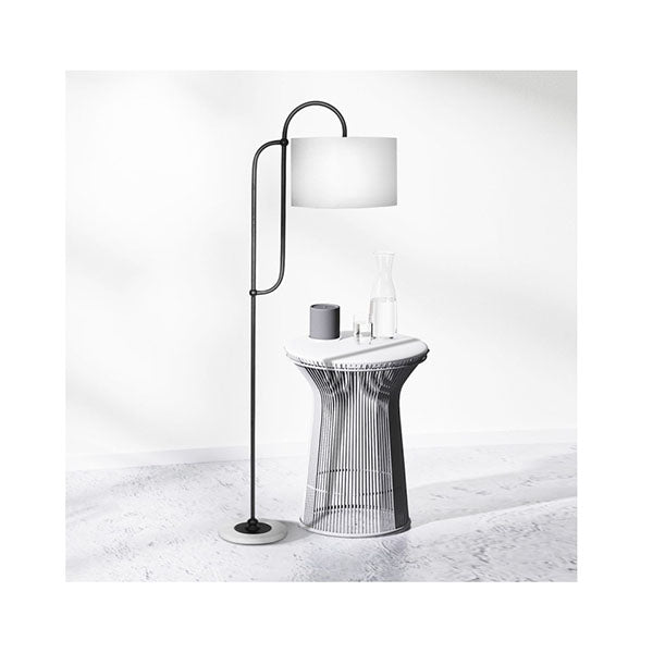 Metal Floor Lamp With Marble Base And Off White Shade
