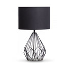Metal Wire Table Lamp In Black Finish With Black Drum Shade