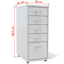 Metal Filing Cabinet with 5 Drawers - Grey