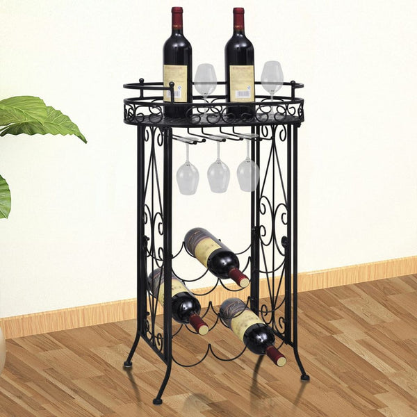 Metal Wine Rack/Table with Hooks for 9 Bottles
