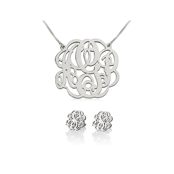 Monogram Necklace And Earring Set