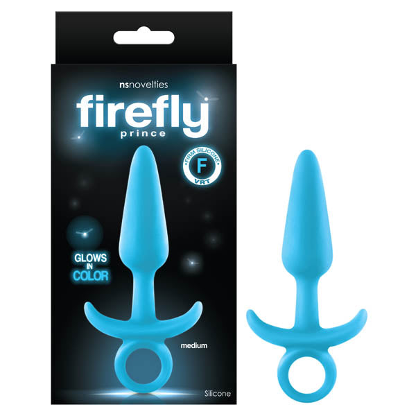 Firefly Prince Glow In Dark Blue Medium Butt Plug With Ring Pull