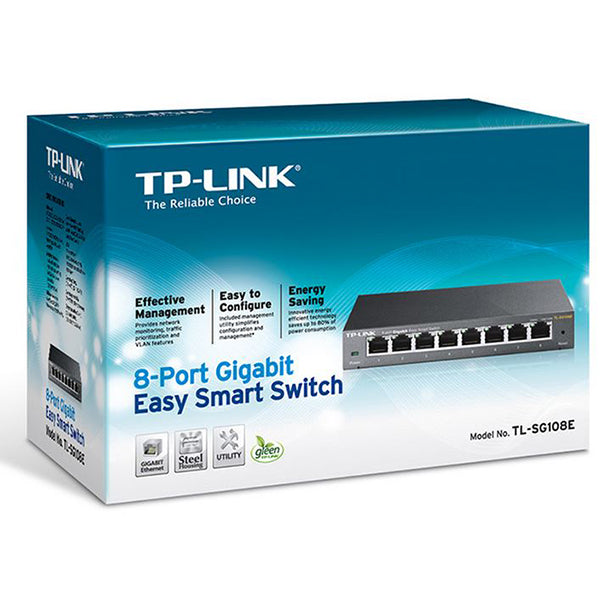 Tp-Link Tl-Sg108E 8-Port Gigabit Easy Smart Switch Fanless