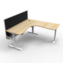 Natural Oak And White Corner Workstation With Screen And Cable Tray