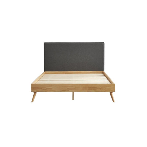 Natural Oak Ensemble Bed Frame Wooden Slat Fabric Headboard