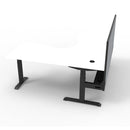 Natural White And Black Corner Workstation With Screen And Cable Tray
