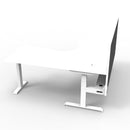 Natural White And White Corner Workstation With Screen And Cable Tray