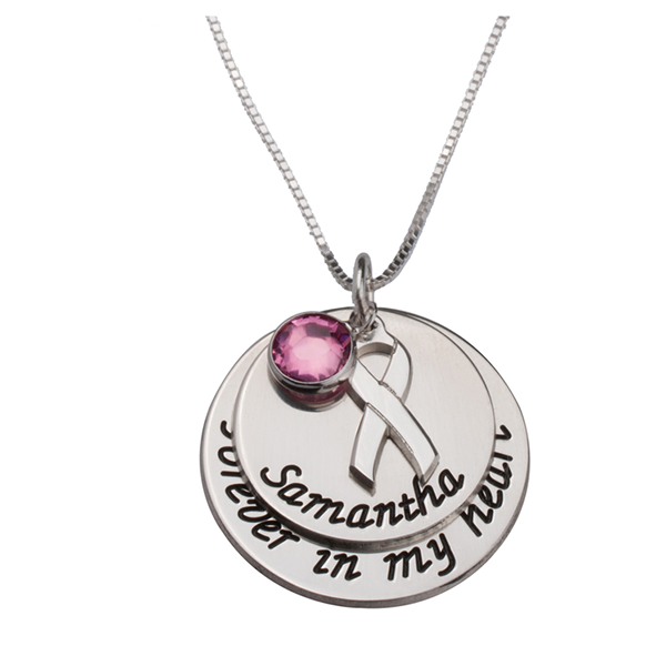 Pink Swarovski Breast Cancer Necklace with Engraved Name