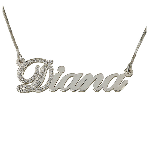 Cubic Zirconia Initial Name Necklace