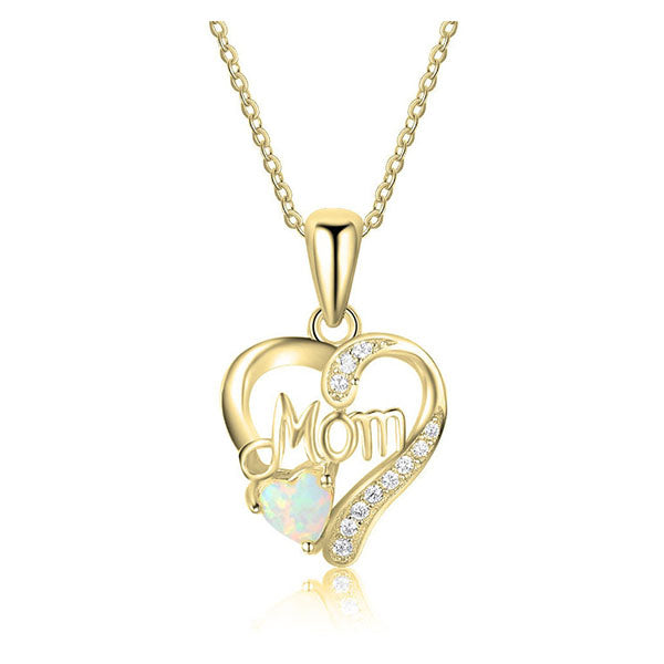 Mom Heart Necklace with Opal