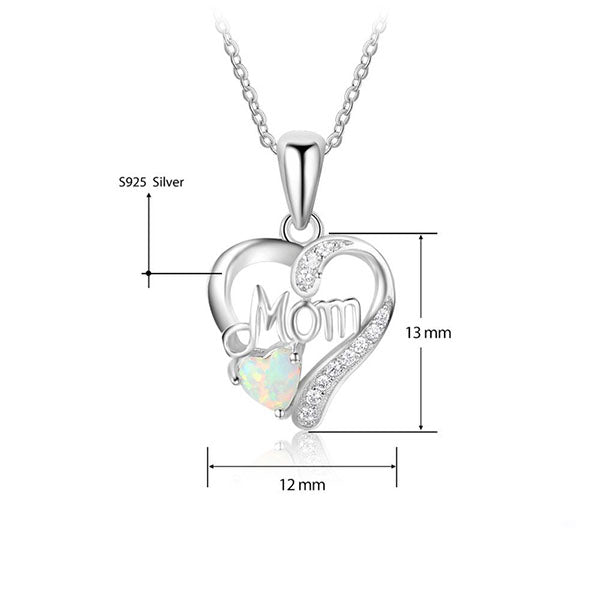 Mom Heart Necklace with Opal