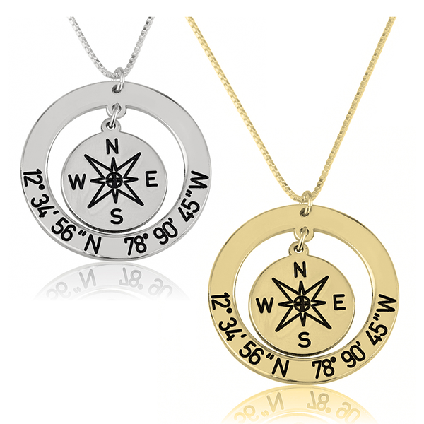 Custom Coordinates and Compass Necklace