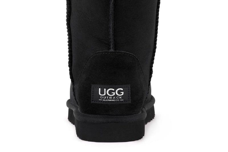 Outback Ugg Boots Long Classic - Premium Double Face Sheepskin (Black, Size 7M / 8W US)