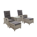 Outdoor Patio Furniture Recliner Chair Table Setting Wicker Lounge 5Pc
