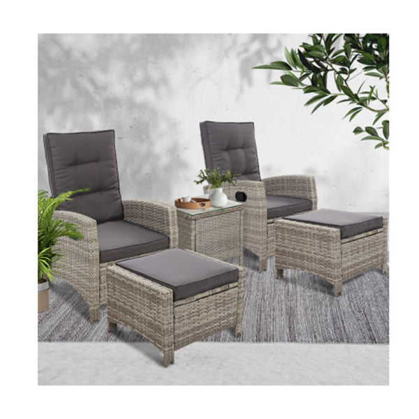 Outdoor Patio Furniture Recliner Chair Table Setting Wicker Lounge 5Pc