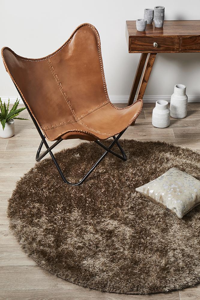 Oslo Round Shag Latte Rug
