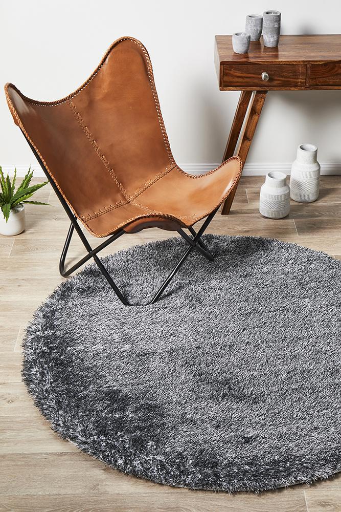 Oslo Round Shag White & Grey Rug
