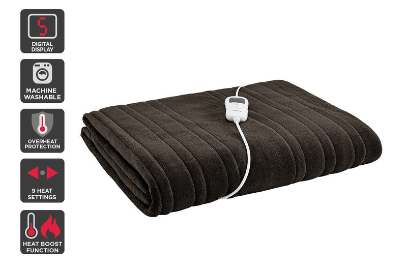 Ovela Washable Plush Electric Heated Throw Blanket (160cm x 130cm, Dark Chocolate)
