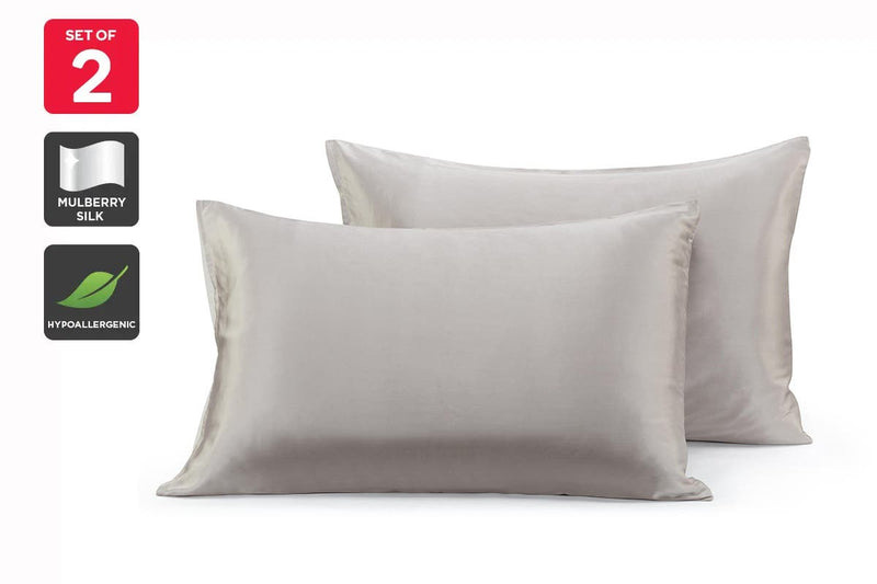 Ovela Set of 2 Mulberry Silk Pillowcases (Silver)