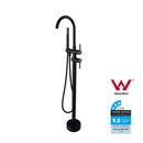 Euro Freestanding Round Matte Black Bath Mixer Spout w/ Handheld Head