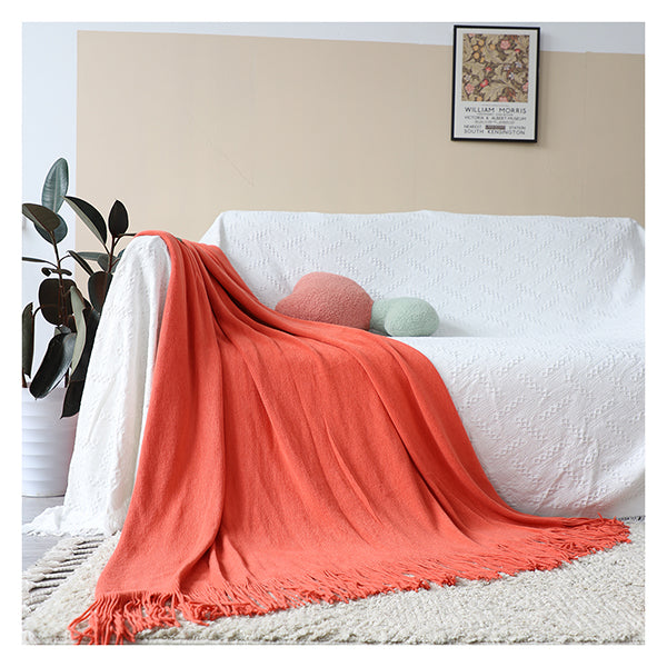 Orange Acrylic Knit Throw Blanket