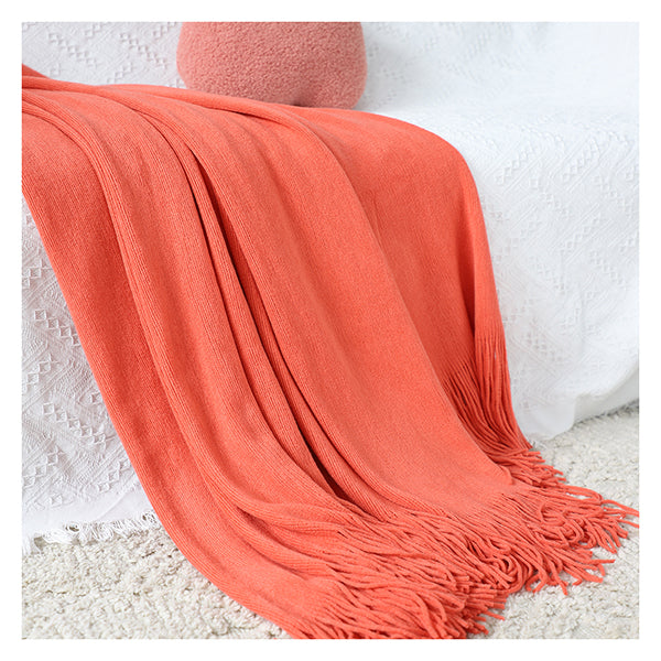 Orange Acrylic Knit Throw Blanket