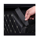 Leather Car Boot Foldable Organizer Box Black With Gold Stitch Small