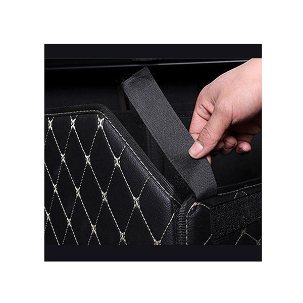 Leather Car Boot Foldable Organizer Box Black With Gold Stitch Large