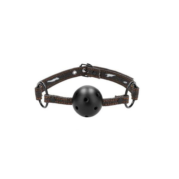 Ouch Denim Breathable Ball Gag Mouth Restraint With Denim Straps Black