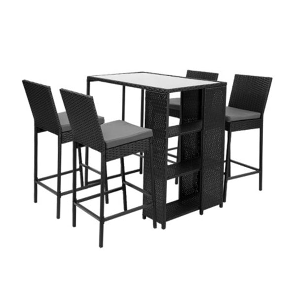 Outdoor Bar Set Table Stools Furniture Wicker 5 Pcs