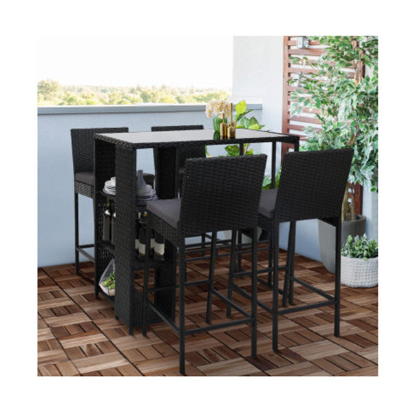 Outdoor Bar Set Table Stools Furniture Wicker 5 Pcs